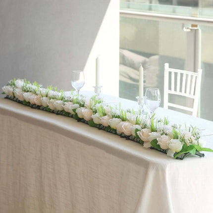 AliKopy 6 Pack Cream Ivory Silk Rose Table Runner - Wedding Centerpiec