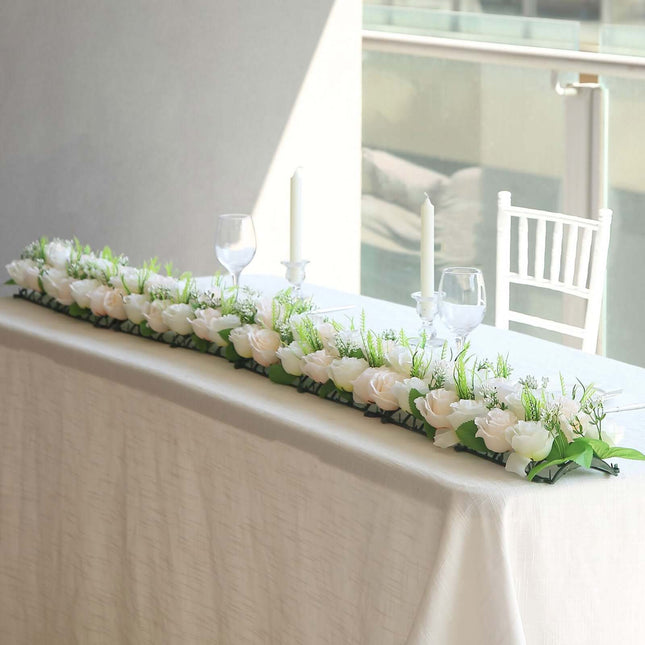 AliKopy 6 Pack Cream Ivory Silk Rose Table Runner - Wedding Centerpiec