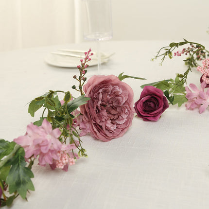 AliKopy 6ft Dusty Rose Silk Peony Garland with Mixed Greenery, Artific