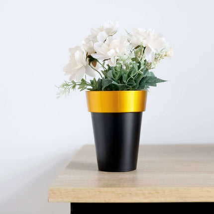 AliKopy 2-Pack Medium Black Flower Pots with Gold Rim - 6" Indoor Plan