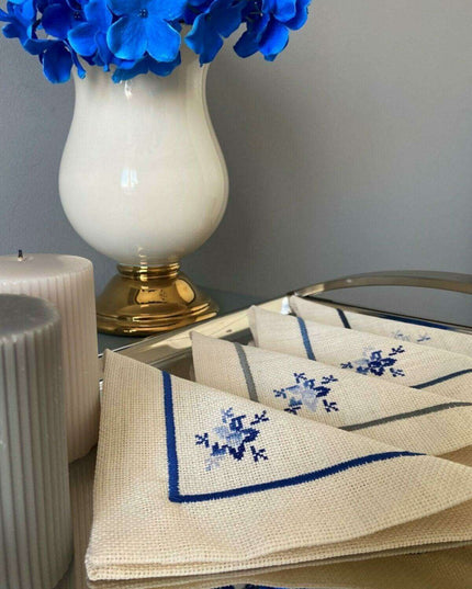 Elegant Blue Linen Cocktail Napkins Set of 4 - Premium Quality Dining Essentials