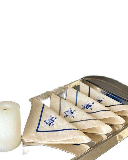 Elegant Blue Linen Cocktail Napkins Set of 4 - Premium Quality Dining Essentials