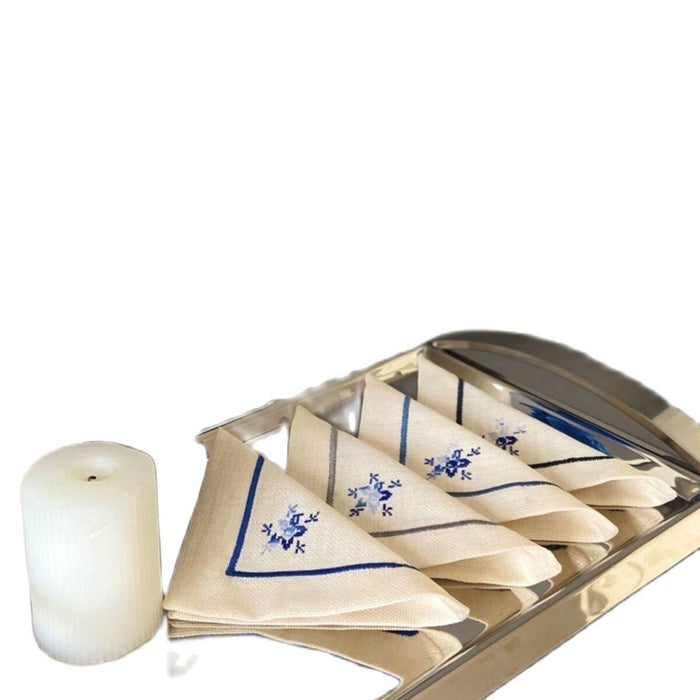 Elegant Blue Linen Cocktail Napkins Set of 4 - Premium Quality Dining Essentials