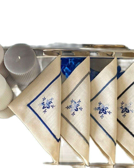 Elegant Blue Linen Cocktail Napkins Set of 4 - Premium Quality Dining Essentials