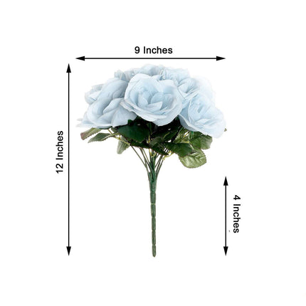 AliKopy 12" Ice Blue Velvet-Like Artificial Rose Bouquet, Realistic Lo