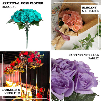 AliKopy 12" Royal Blue Velvet-Like Artificial Rose Bouquet, Lifelike D