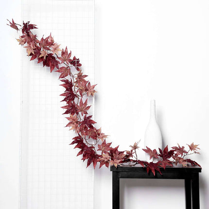 AliKopy 6ft Burgundy Silk Maple Leaf Garland - Realistic & Durable