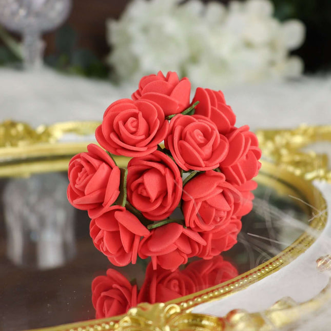 AliKopy 48 Burgundy Real Touch Foam Rose Buds with Stems - DIY Craft F