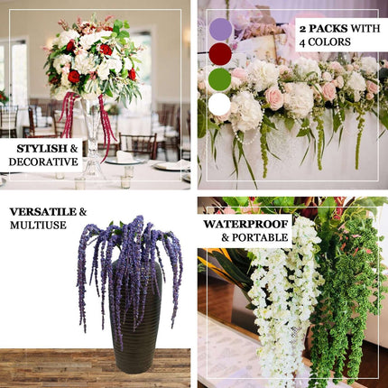 AliKopy 2 Pack Burgundy Amaranthus Flower Stem Spray with Ivy Leaves,
