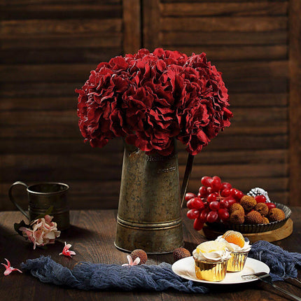 AliKopy Burgundy Satin Hydrangeas - 10 Flower Heads & Stems, DIY Frien