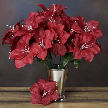 AliKopy 10 Burgundy Artificial Silk Easter Lily Flowers - Realistic Fa