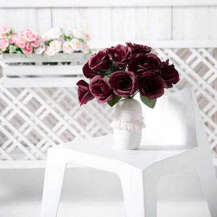 AliKopy 12" Burgundy Velvet-Like Rose Bouquet - Realistic & Durable