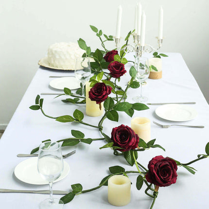 AliKopy 6ft Burgundy Real Touch Artificial Rose Garland with Leaves