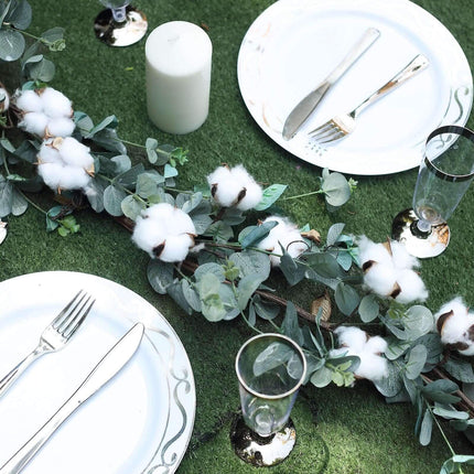 AliKopy 5ft Green Eucalyptus Leaf & Cotton Ball Garland Vine, Durable