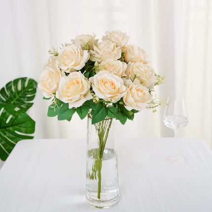 AliKopy 18" Real Touch Cream Rose Bouquet - Silk Long Stem, 2 Bushes