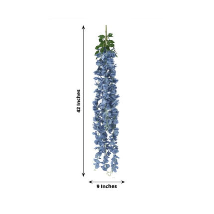 AliKopy 42" Silk Wisteria Flower Garland, 5 Full Strands, Dusty Blue