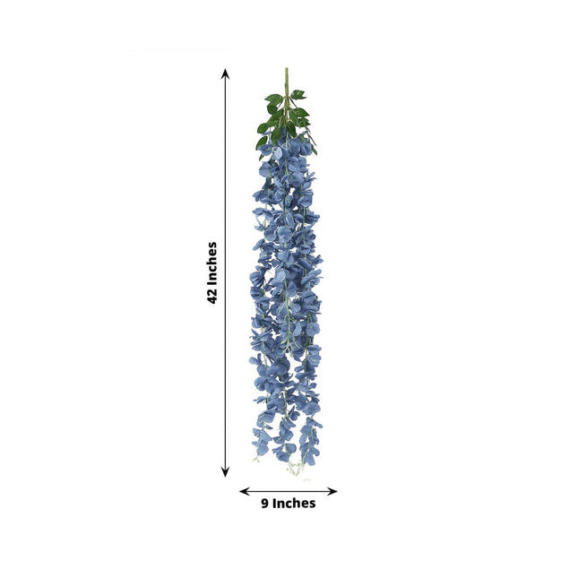 AliKopy 42" Silk Wisteria Flower Garland, 5 Full Strands, Dusty Blue