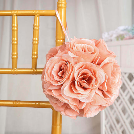 AliKopy 2 Pack 7" Dusty Rose Silk Rose Kissing Ball - Elegant Floral D