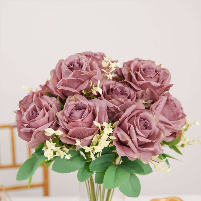 AliKopy 18" Real Touch Dusty Rose Artificial Flower Bouquet, Silk Stem