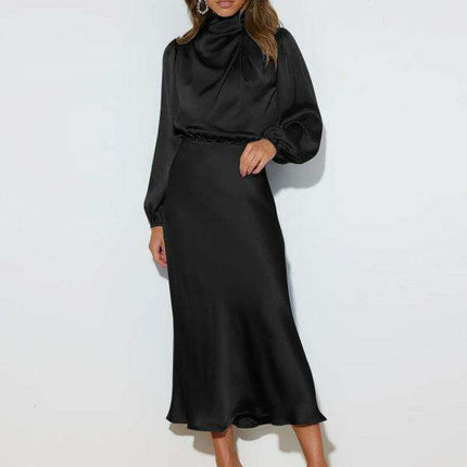 Elegant Dropped Sleeve Satin Midi Dress - A Must-Have for Every Fashionista