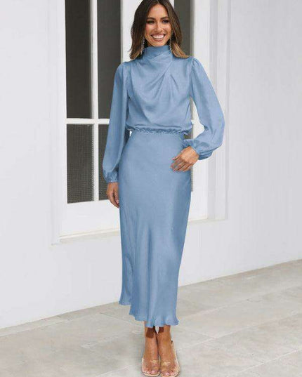 Elegant Dropped Sleeve Satin Midi Dress - A Must-Have for Every Fashionista