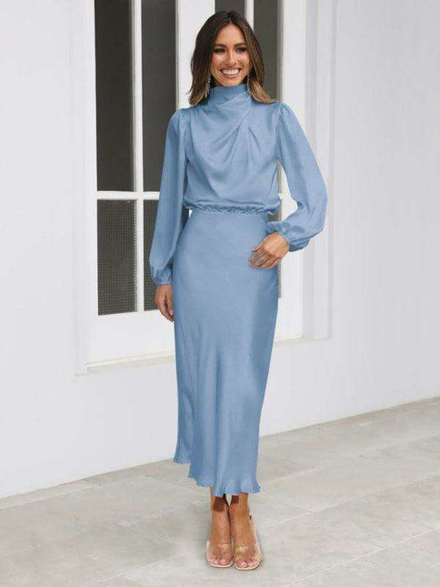 Elegant Dropped Sleeve Satin Midi Dress - A Must-Have for Every Fashionista