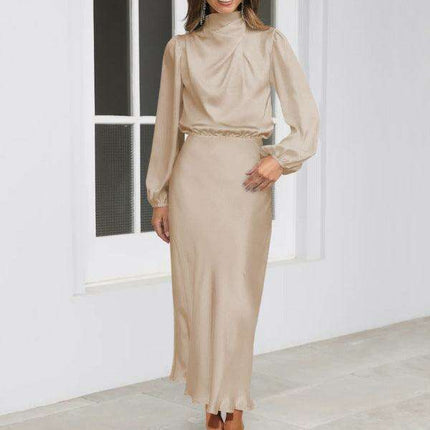 Elegant Dropped Sleeve Satin Midi Dress - A Must-Have for Every Fashionista