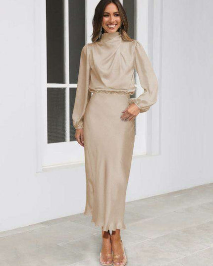 Elegant Dropped Sleeve Satin Midi Dress - A Must-Have for Every Fashionista