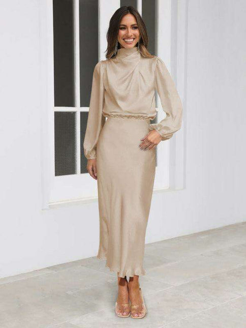 Elegant Dropped Sleeve Satin Midi Dress - A Must-Have for Every Fashionista