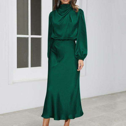 Elegant Dropped Sleeve Satin Midi Dress - A Must-Have for Every Fashionista