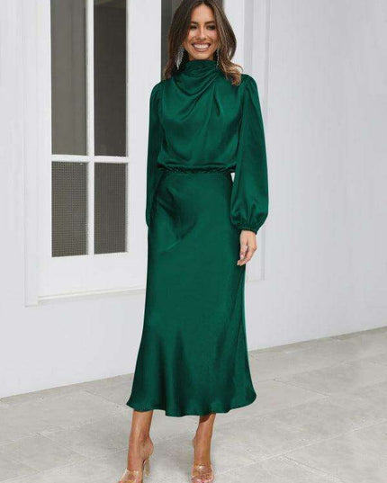 Elegant Dropped Sleeve Satin Midi Dress - A Must-Have for Every Fashionista