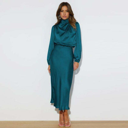 Elegant Dropped Sleeve Satin Midi Dress - A Must-Have for Every Fashionista