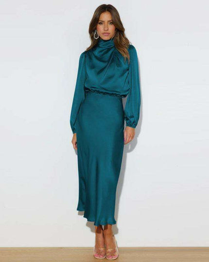 Elegant Dropped Sleeve Satin Midi Dress - A Must-Have for Every Fashionista