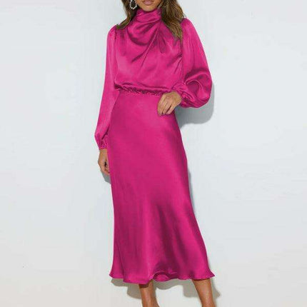 Elegant Dropped Sleeve Satin Midi Dress - A Must-Have for Every Fashionista
