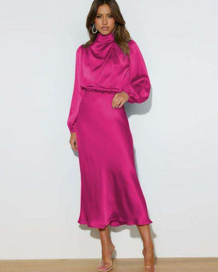 Elegant Dropped Sleeve Satin Midi Dress - A Must-Have for Every Fashionista