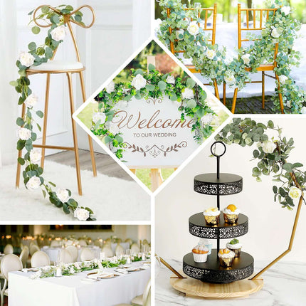 AliKopy 6ft Eucalyptus Garland with Royal & Light Blue Silk Roses