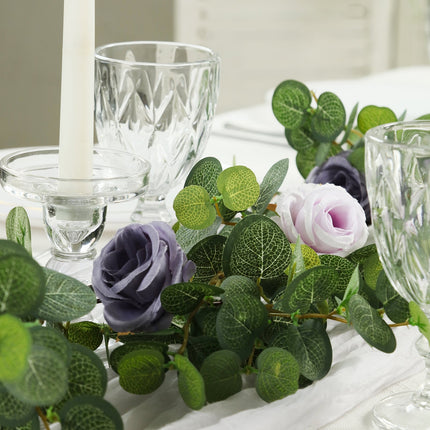 Très Elite 6ft Eucalyptus Garland with Lavender Silk Roses - Faux Gree