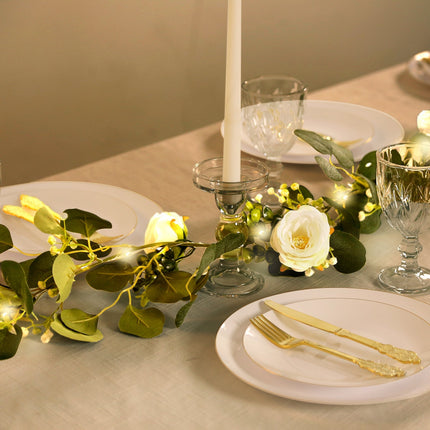 AliKopy 5.5ft Lighted Eucalyptus & Peony Garland, Battery-Powered Deco
