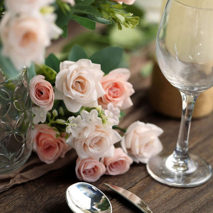 AliKopy 12" Blush Real Touch Silk Rose Bouquet - 4 Bushes, Faux Bridal