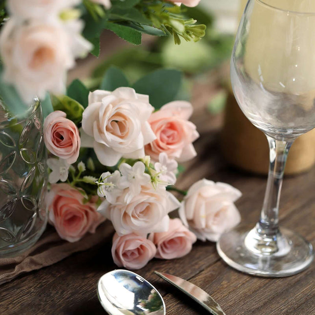 AliKopy 12" Blush Real Touch Silk Rose Bouquet - 4 Bushes, Faux Bridal