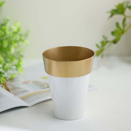 AliKopy 2-Pack Medium White Flower Pots with Gold Rim - 6" Indoor Plan
