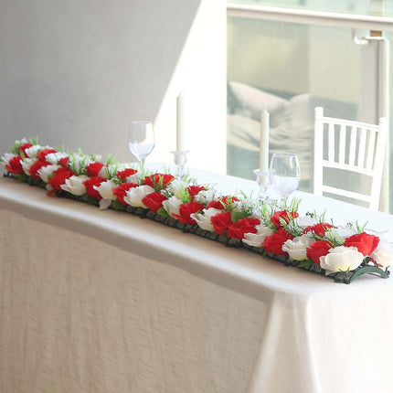 AliKopy 6 Pack Red Ivory Silk Rose Table Runner - 20"x8", Wedding Deco