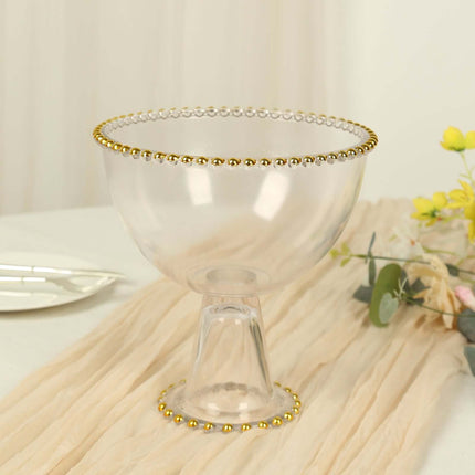 AliKopy 8" Clear Glass Compote Bowl with Gold Beaded Rim & Footed Base