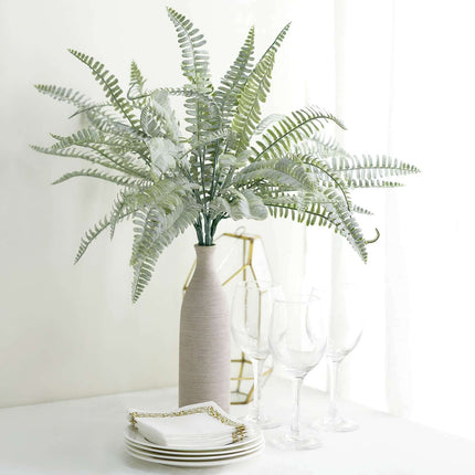AliKopy 2 Stems Frosted Green Boston Fern - Lifelike Indoor Decor