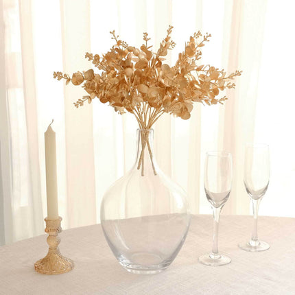 AliKopy 4-Pack Metallic Gold Eucalyptus Leaves - 12" Faux Plant Spray