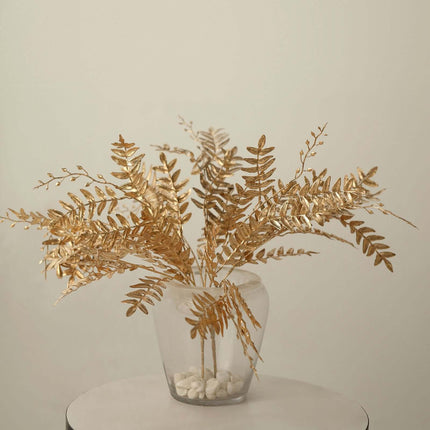 AliKopy 2-Pack Metallic Gold Artificial Fern Branches - 21" Decorative
