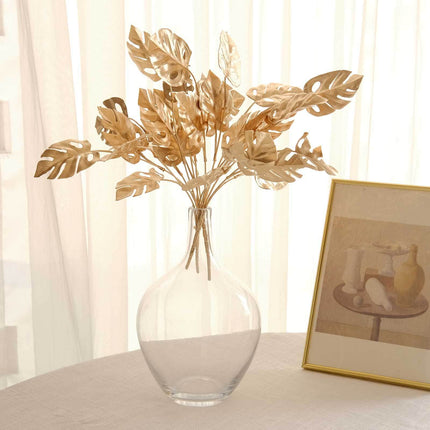 AliKopy 4-Pack Metallic Gold Artificial Monstera Leaves - 14" Decor