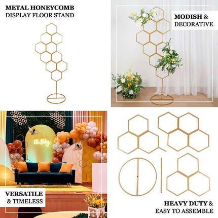 AliKopy 6ft Gold Metal Honeycomb Backdrop Stand & Balloon Arch Display