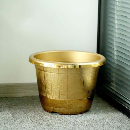 AliKopy 14" Gold Shiny Large Barrel Planter Pot - Indoor/Outdoor Decor