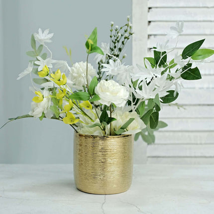 AliKopy 2-Pack Metallic Gold Ceramic Plant Pots - Textured Design, 5